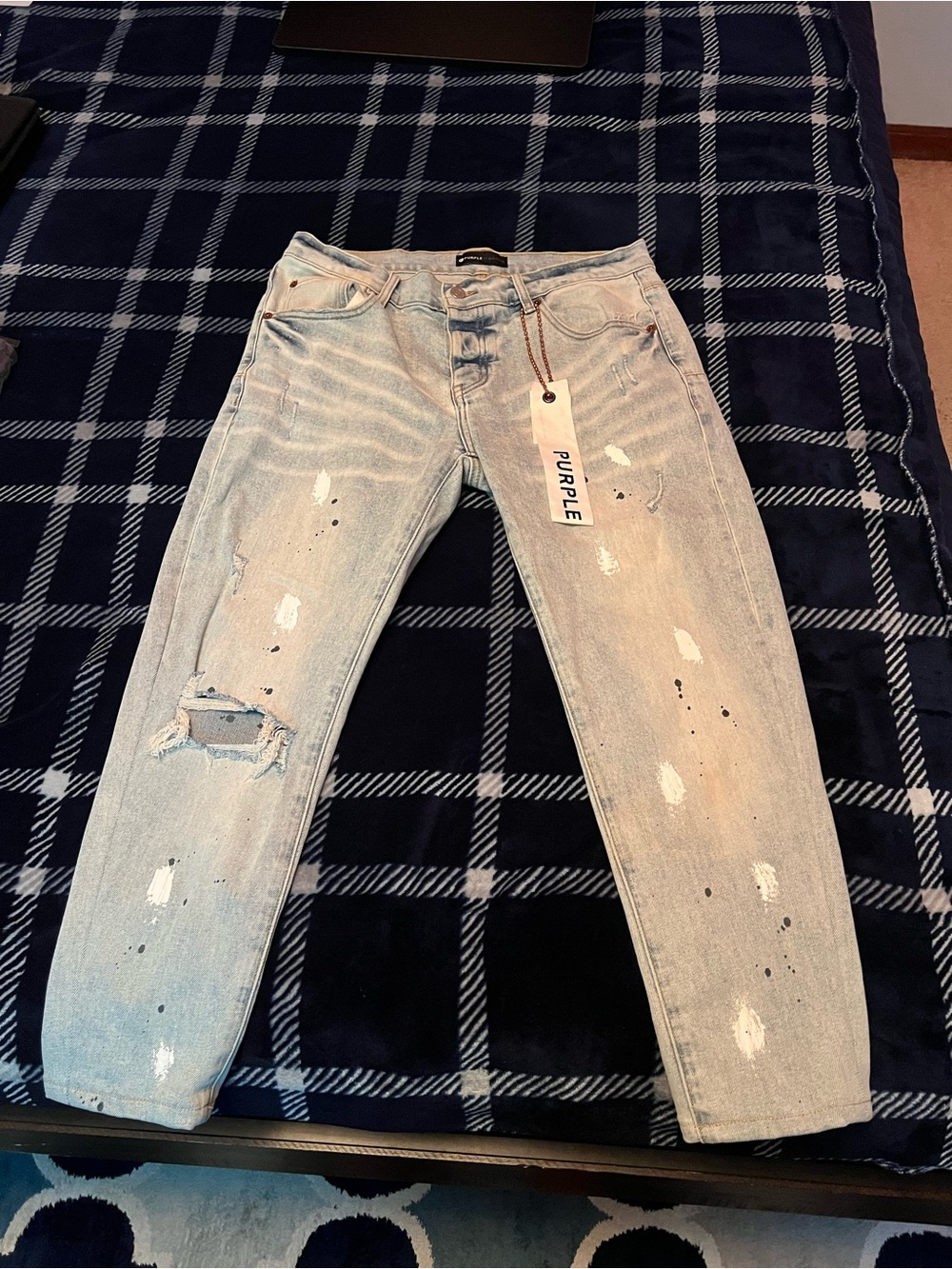 Purple Light Wash Distressed Relaxed Men’s Jeans